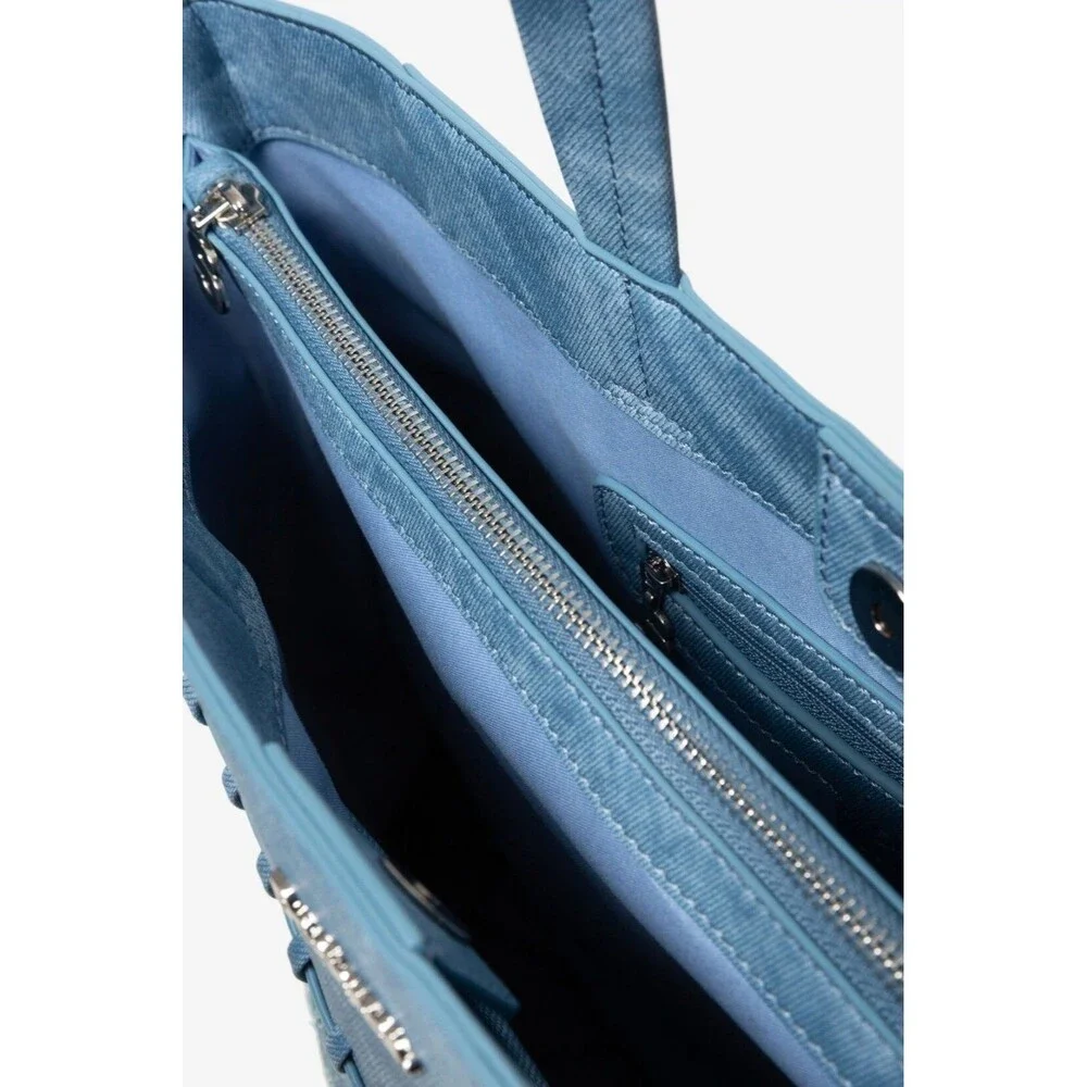 VeryRare Desigual Denim LightBlueWash Boho Embroidered&Embosd Lg Tote Bag HtFEuC